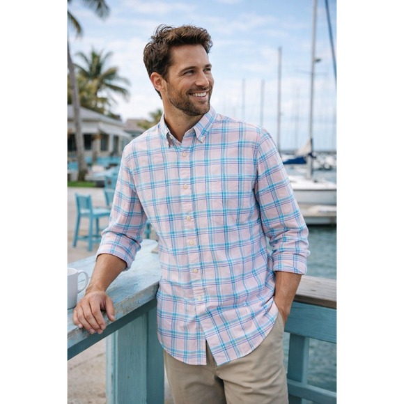 Nautica Other - Nautica Plaid Button Down Shirt L Pink Blue Cotton Preppy Coastal Classic Casual